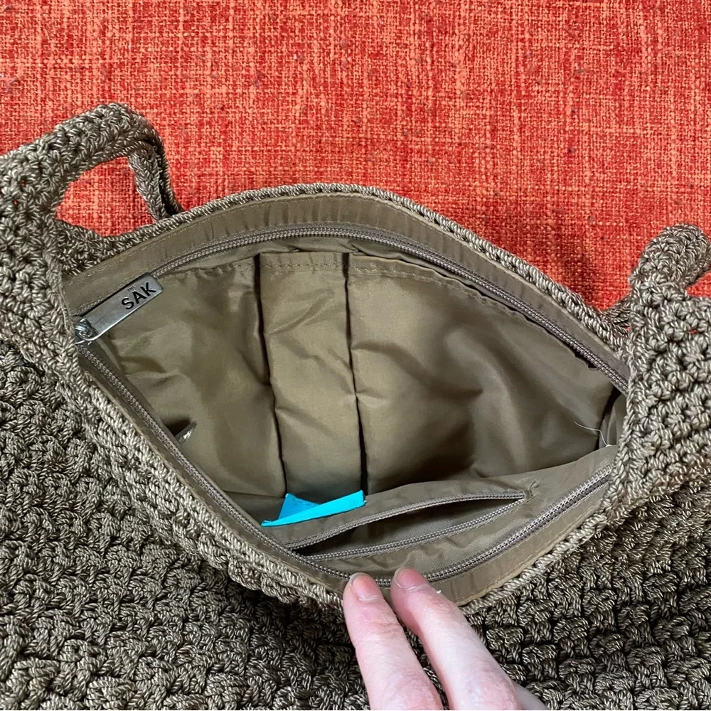 VTG The Sak Brown Crochet Hobo Bag Purse